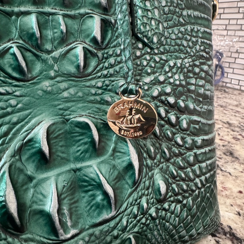 Brahmin Teal Crocodile-Embossed Satchel - Picture 2 of 8